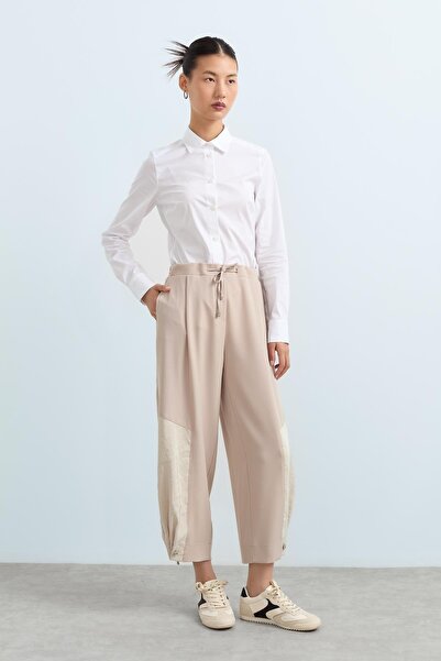 Nihan Paçası Büzgülü Pantolon Taş