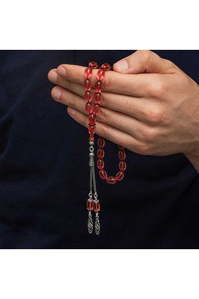 norsary Fire Amber Rosary with Silver Tassels
