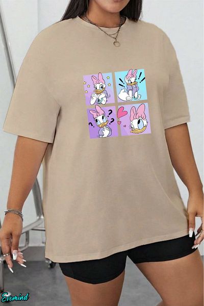 Evomind In Cart 5 or More Purchases Get 1 T-Shirt as a Gift - Large Size Cartoon Character Printed T-Shirt