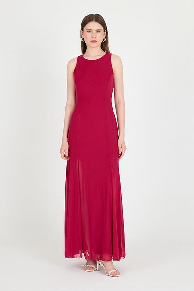 Rays Fuchsia Side Slit Tulle Long Dress 251657