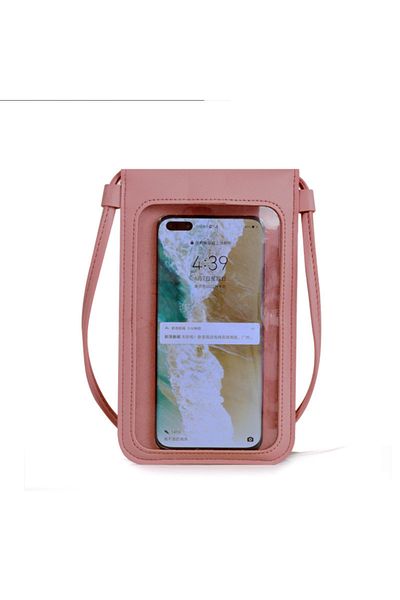 Tessero Women's phone bag made of eco-leather, shoulder model, transparent tactile back, dime