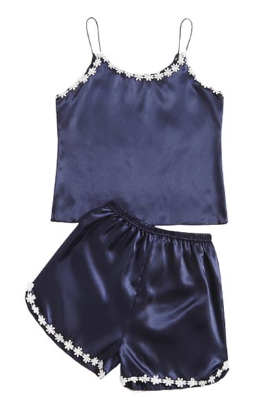 Tessero Sexy nightgown set made of satin and floral lace pattern, consisting of two pieces, tank top and panty