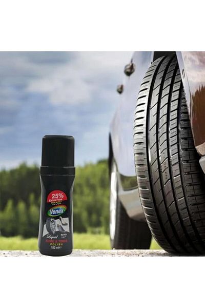 Venex Liquid Shoe and Tire Polish With Sponge Applicator, Long Lasting Super Black Shine (100ml)