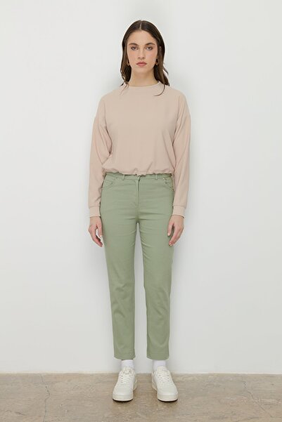 Nihan Dar Paça Kanvas Denim Pantolon Yeşil