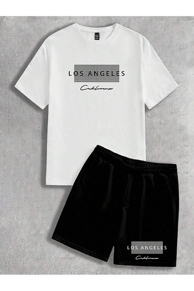 ACTIVE MODA -Men's Cotton Printed You Live in New York Tshirt-Shorts Set 2-Pack Oversize Large Size