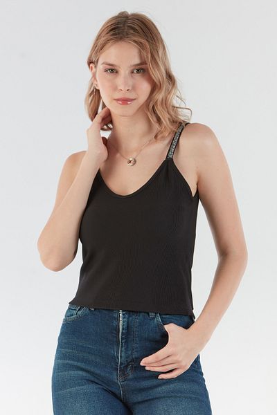 Fulla Moda Μπλούζα με λαιμόκοψη V με λουράκια και λεπτομέρεια από πέτρα
