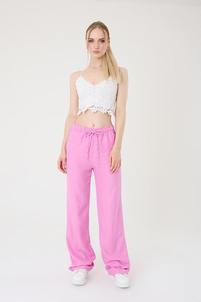 Hazel Women's Pink Linen Blend Loose Cut Trousers