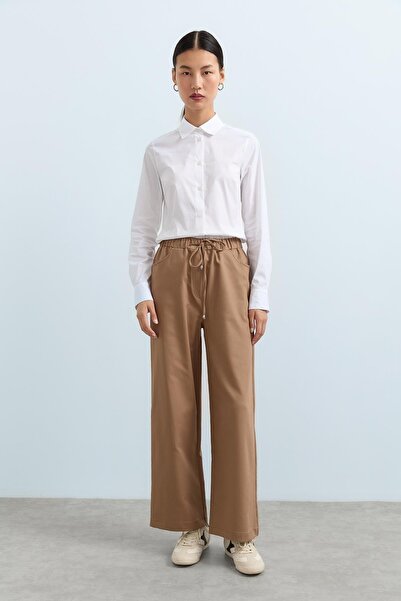 Nihan Beli Lastikli Bol Paça Pantolon Camel