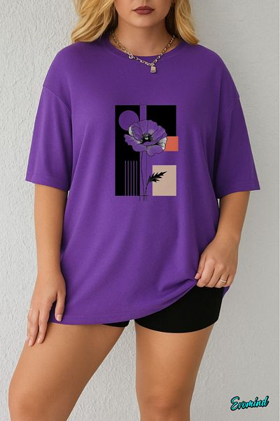 Evomind In Cart 5 or More Purchases Get 1 T-Shirt as a Gift - Large Size Floral Printed T-Shirt