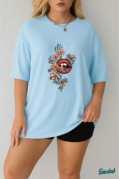 Evomind 1 T-Shirt Is a Gift for Purchases of 5 or More in the Cart - Large Size Cat Flower Printed T-Shirt