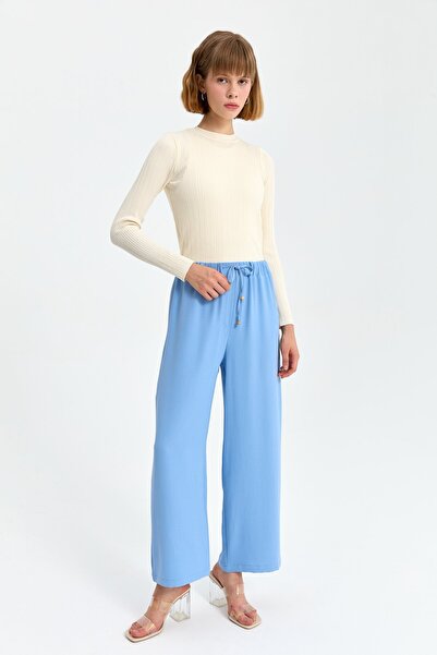 Nihan Beli Lastikli Bol Paça Pantolon Açık Mavi