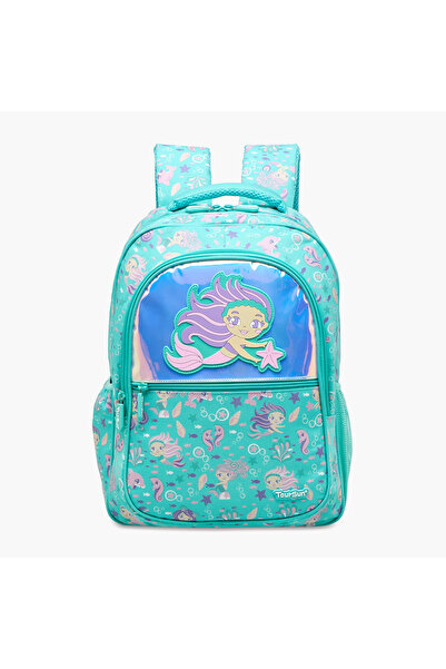 MUST حقيبة ظهر MUST بطبعة حورية البحر مزودة بسحاب إغلاق وحجرة للكمبيوتر المحمول - 32 × 19 × 42 سم