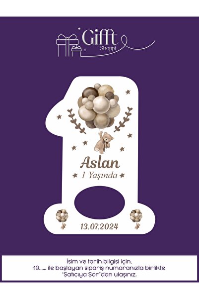 giftshoppi Ayıcıklı 1 Yaş Rakam açacak yenidoğan doğum günü magnet hediyelikl...