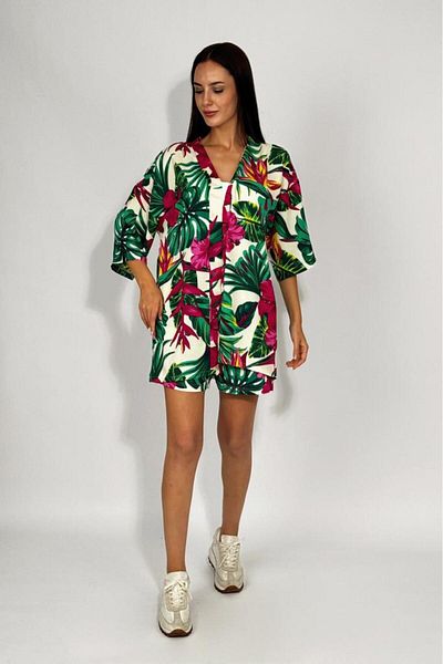 Betimoda Woven Viscose Relaxed Fit Kimono Shorts Bottom Top Set