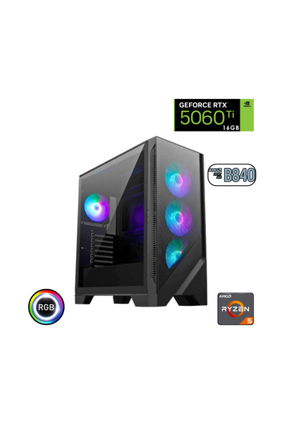 güneysu Ryzen 5 7500F 16GB DDR5 1TB SSD RTX 5060Ti 16GB B840 Wİ Fİ Anakart Oyuncu Bilgisayarı