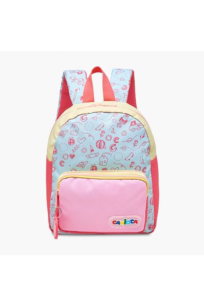 CARIOCA Doodle Print Backpack with Zip Closure and Laptop Compartment - 28x23x12 cms