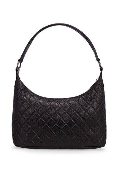 Bilik Deri Geantă de umăr matlasată alb-negru pentru femei BLM 8107