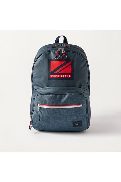 Pepe Jeans حقيبة ظهر مطبوعة بشعار Pepe Jeans Jacques مع أحزمة قابلة للتعديل - 33x46x17 سم، ضمان لمدة عامين