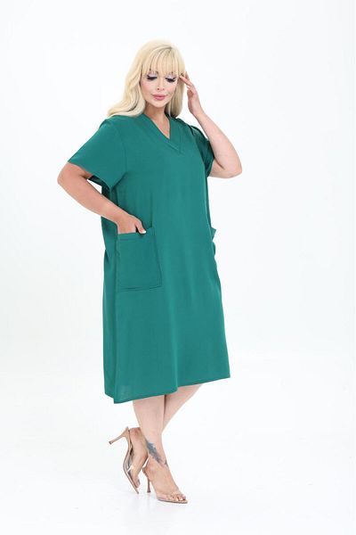 mervemoda Women's Summer V-Neck Woven Dress Short Sleeve Dress Below the Knee