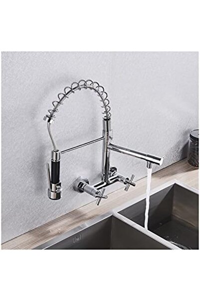 TAFASSELL Water-tap Chrome Brass Kitchen Faucet Vessel Sink Mixer Tap Spring Dual Swivel Spouts Sink Mixer Hot