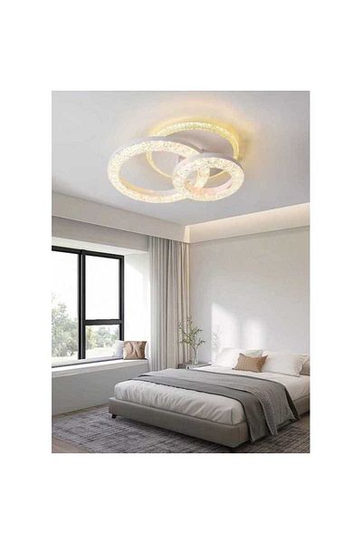 Sueva Led Chandelier 2 Circles Crystal 80w With 2.4g Wifi Remote Control With Light/cold/warm/neutral