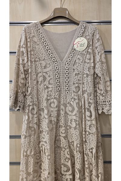 Park Moda Ιταλικό φόρεμα με δαντέλα βαμβακερή λαιμόκοψη