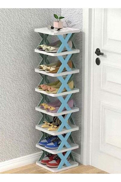 Raffine 8 Tier Household Plastic Shoe Organizer Shelves Rack 24 x 26 x 140 cm