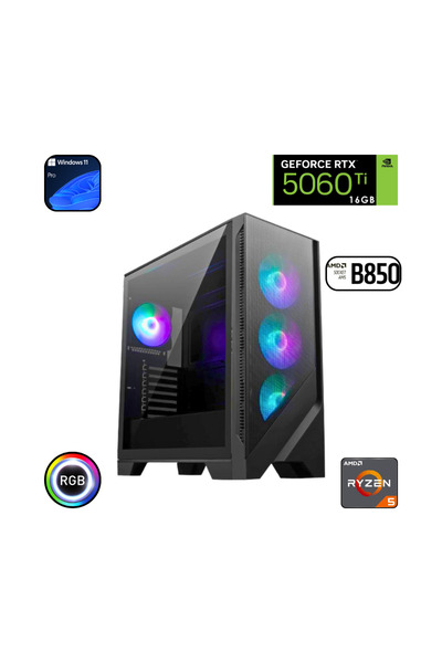 güneysu Ryzen 5 7500F 64GB DDR5 2TB SSD RTX 5060Ti 16GB B850 Wİ Fİ Anakart Windows 11 Pro Oyuncu Bilgisayarı