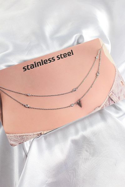 NETWORK ART Bfs 316L Steel Zircon Stone Drop Model Silver Color Belly Waist Chain