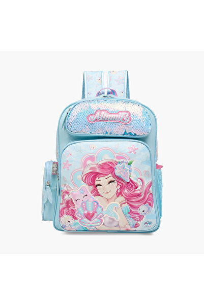 minmie حقيبة ظهر مينمي بطبعة حورية البحر مقاس 16 بوصة مع أحزمة قابلة للتعديل وسحاب للإغلاق - 21 × 10 × 23 سم