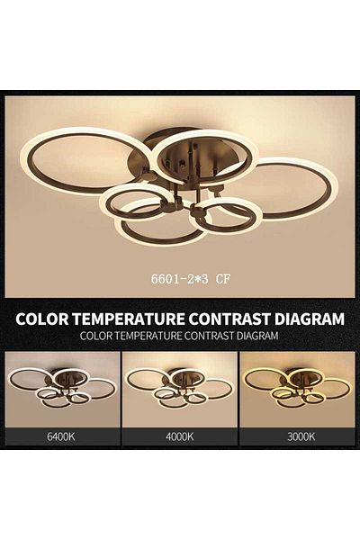 Sueva LED Chandelier 6 Circles Brown with 2.4G WiFi Remote Control with adjustable light/cold/warm/neutral