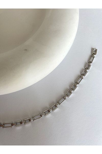 marsel aksesuar Xuping Special Series Rectangular Model Zircon Stone Silver Chain Bracelet