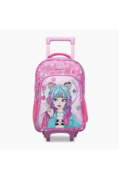 MUST MUST Girl Print Trolley Backpack with Lunch Bag and Pencil Pouch - 43x30x13 cms