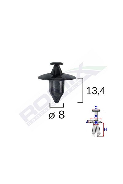ROMİX Clips Fixare Pentru Honda/Suzuki/Volvo 8X13.4Mm - Negru Set 10 Buc