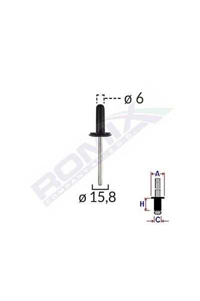 ROMİX Popnit Universal Negru 6Mm Set 10 Buc
