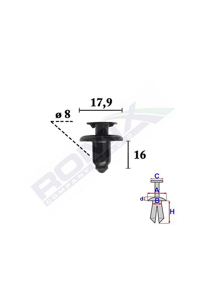 ROMİX Exterior Element Fastening Clips For Hyundai, Kia8X16Mm Black - Set of 10 Pieces