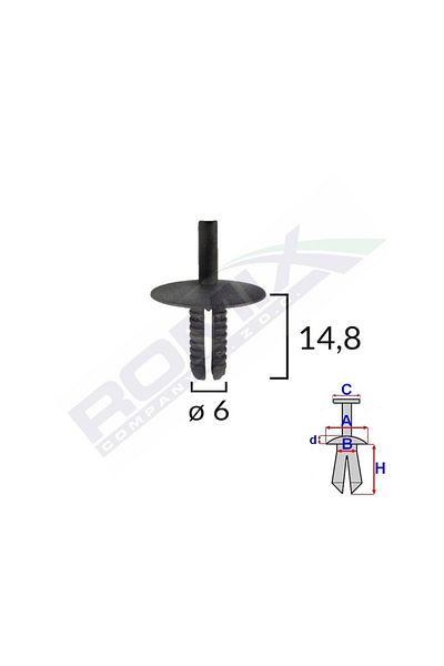 ROMİX Fixing Clips For Bmw 6X14.8Mm - Black Set of 10 Pieces