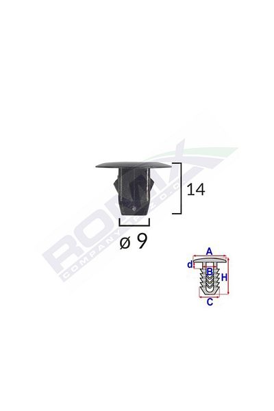 ROMİX Wheel Element Fastening Clips For Honda 9X14Mm Black Set of 10 Pieces