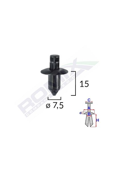 ROMİX Fastener Clips For Lexus/Suzuki/Toyota/Volvo 7.5X15Mm - Black Set of 10 Pieces