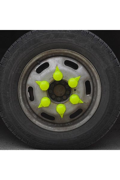 Mega Drive SET OF 10 PLASTIC COVERS FOR WHEEL HUB WITH INDICATOR 33 MM NEON YELLOW 54.5 MM