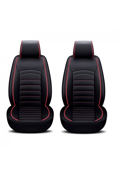 CED AUTO TRADE Set of 2 front car seat covers, eco-leather, black with red st...