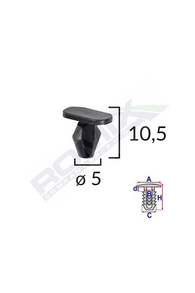 ROMİX Clips For Gaskets Peugeot, Citroen 5X10.5Mm Black Set of 10 Pieces