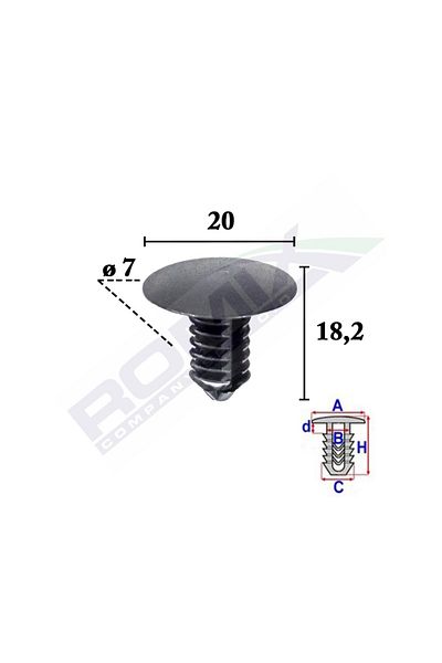 ROMİX Clips Tapiterie Pentru Grup Vag 7X18.2Mm Negru - Set 10 Buc