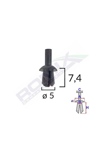 ROMİX Clips Fixare Pentru Audi/Vw 5X7.4Mm - Negru Set 25 Buc