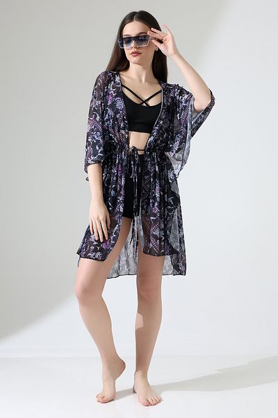 Esberin Front Lace Patterned Tulle Pareo