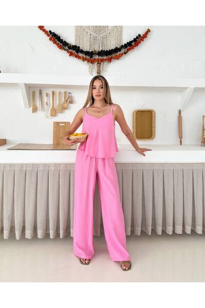 Bella Breeze طقم علوي وسفلي صيفي بحزام من الكتان للسيدات