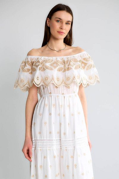 Robin Off-The-Shoulder Lace Detailed Layered Long Dress