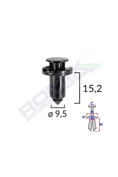 ROMİX Clips Fixare Pentru Nissan/Honda/Subaru 9.5X15.2Mm - Negru Set 10 Buc