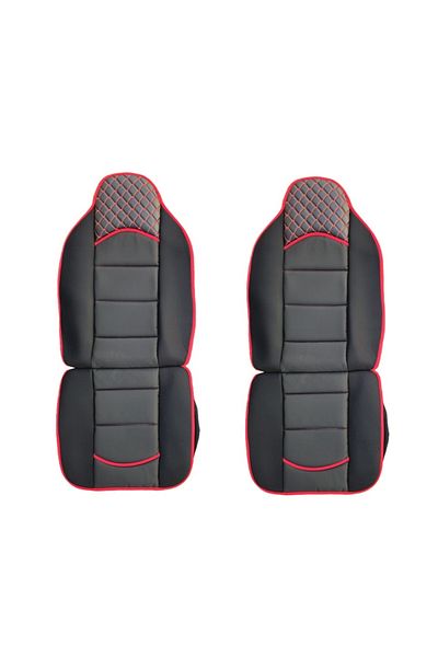 CED AUTO TRADE Set 2 huse scaune auto pentru fata, piele ecologica cu textil, negru cu cusatura rosie