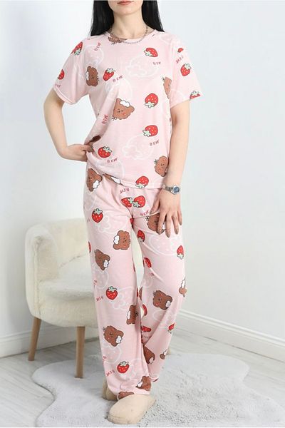 RED VELVET Strawberry Pink Viscose Pajamas Set
